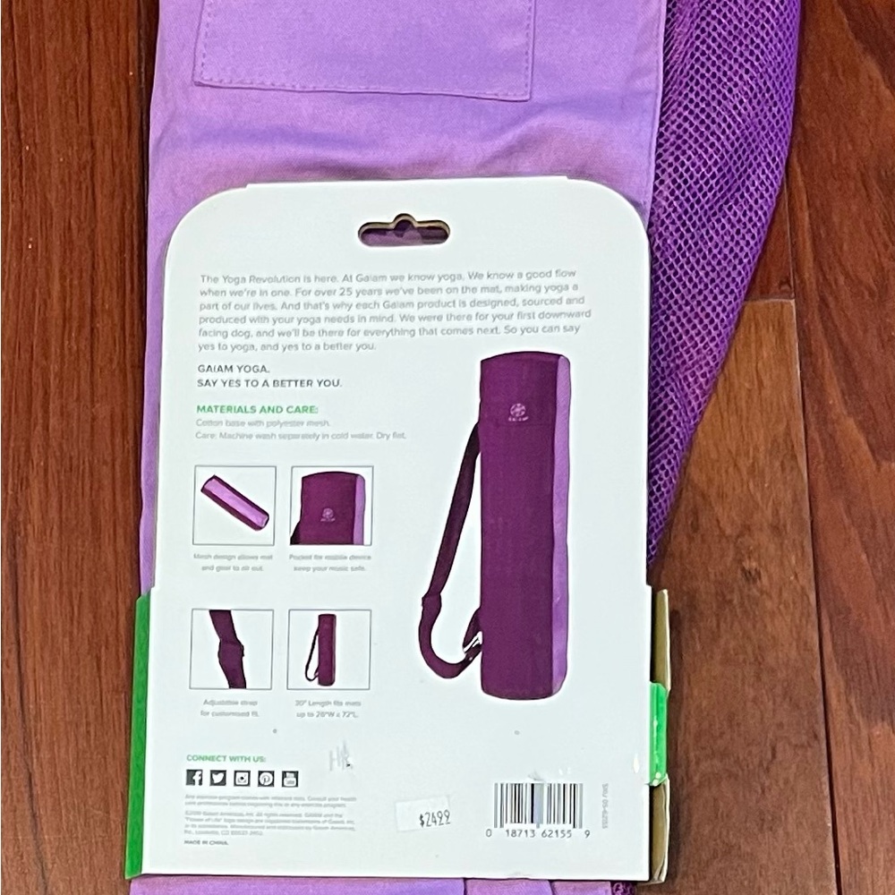Gaiam Purple Yoga Mat Bag & gym bag